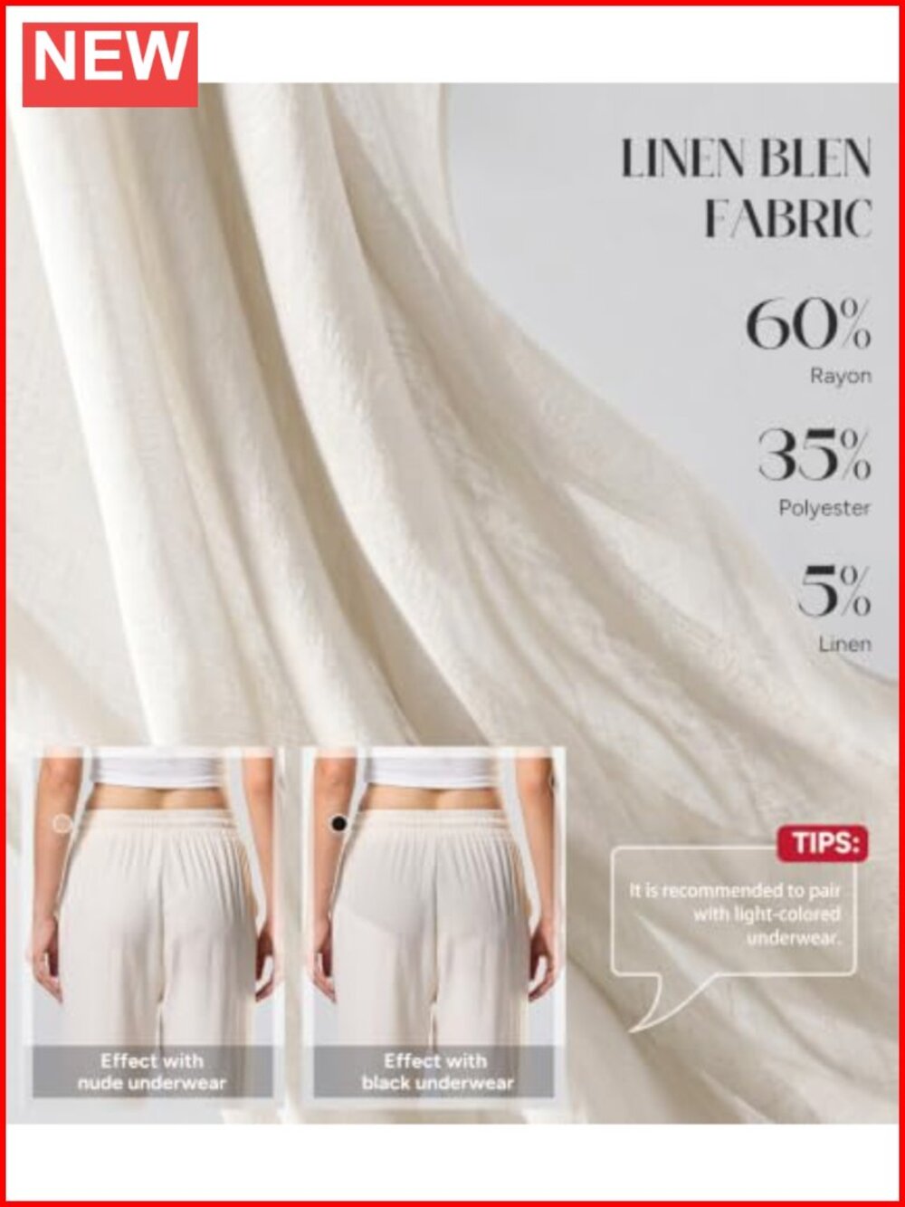 Linen Wide Leg Drawstring Pants with Pockets - Picture 3 of 6